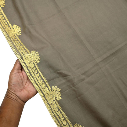 Vintage Gray Shawl Pure Woolen Hand Embroidered Golden Zari Long Throw Stole Warm Stole Floral Design Soft