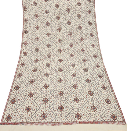 Indian Vintage Ivory Shawl Pure Woolen Handmade Suzani Long Throw Stole Warm Stole Paisley Design Soft Soft Cozy