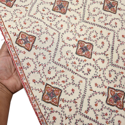 Indian Vintage Ivory Shawl Pure Woolen Handmade Suzani Long Throw Stole Warm Stole Paisley Design Soft Soft Cozy