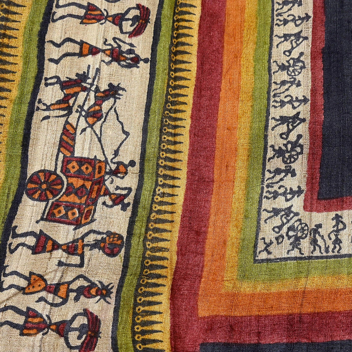 Indian Vintage Beige Dupatta Long Stole 100% Pure Khadi Silk Handloom warli Print Scarves Veil Scarf Wrap Hippie Fringes