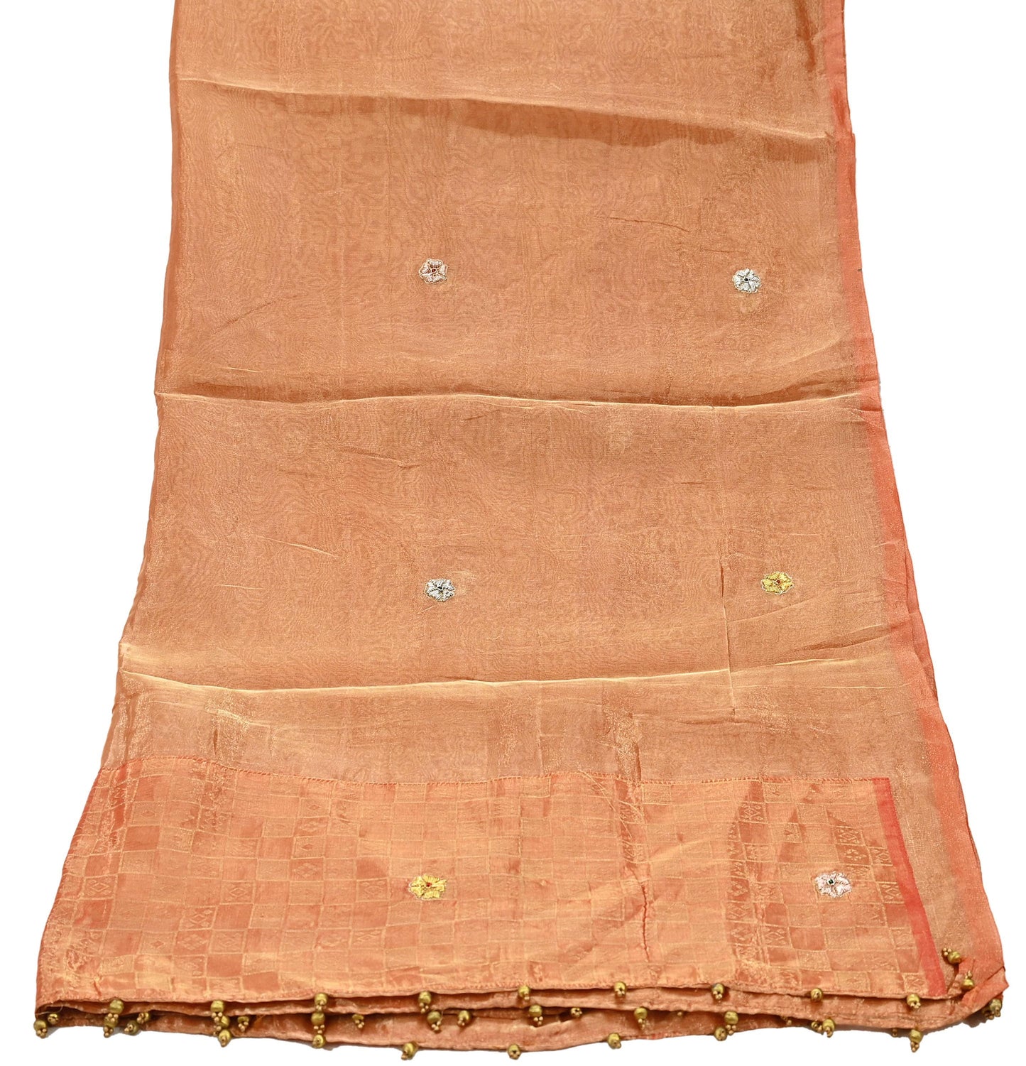 Indian Vintage Dupatta Orange Long Stole Hand Embroidered Pure Tissue Silk Scarves Veil Zardozi Zari Soft Scarf Wrap Boho