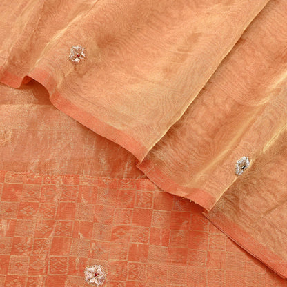 Indian Vintage Dupatta Orange Long Stole Hand Embroidered Pure Tissue Silk Scarves Veil Zardozi Zari Soft Scarf Wrap Boho