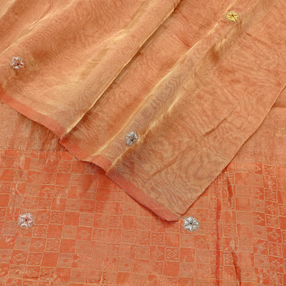 Indian Vintage Dupatta Orange Long Stole Hand Embroidered Pure Tissue Silk Scarves Veil Zardozi Zari Soft Scarf Wrap Boho