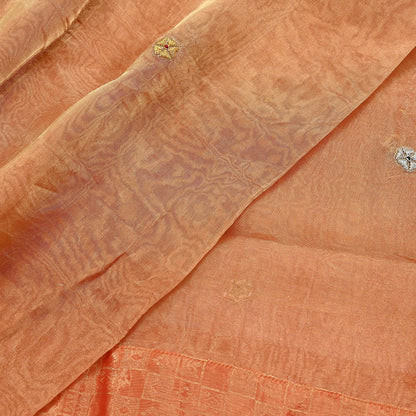 Indian Vintage Dupatta Orange Long Stole Hand Embroidered Pure Tissue Silk Scarves Veil Zardozi Zari Soft Scarf Wrap Boho