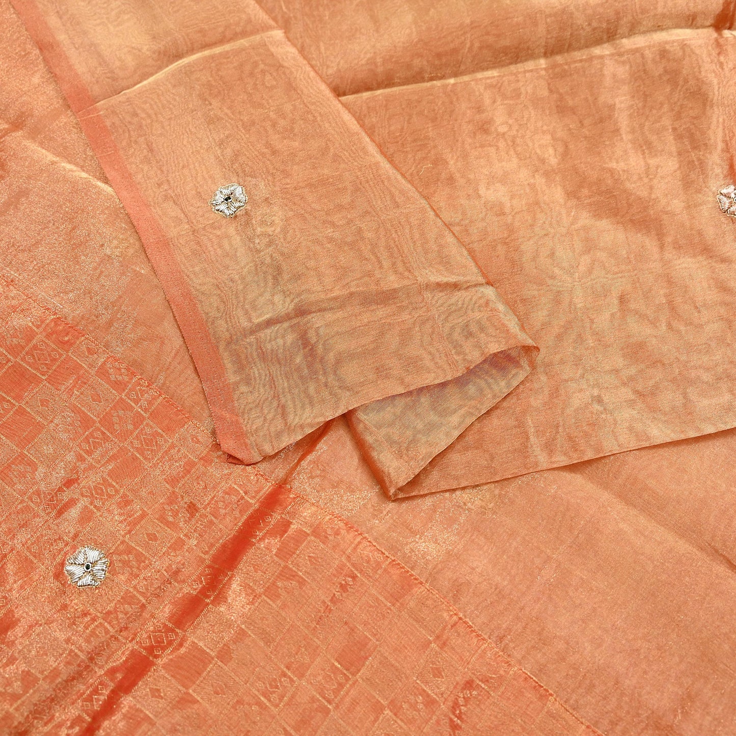 Indian Vintage Dupatta Orange Long Stole Hand Embroidered Pure Tissue Silk Scarves Veil Zardozi Zari Soft Scarf Wrap Boho