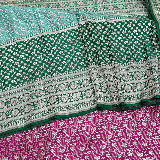 Indian Vintage Sari Heavy Pure Satin Silk Woven Banarasi Brocade Saree Zari 5Yd Ethnic Dress making Crafting Bollywood