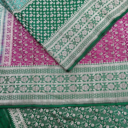 Indian Vintage Sari Heavy Pure Satin Silk Woven Banarasi Brocade Saree Zari 5Yd Ethnic Dress making Crafting Bollywood