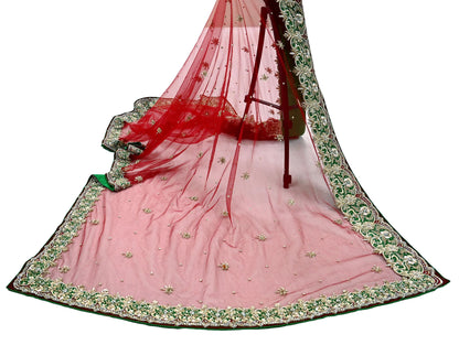 Indian Vintage Heavy Red Dupatta Net Mesh Long Stole Hand Embroidered Scarves Golden Zardozi Dabka Zari Stole Bridal/ Wedding veil