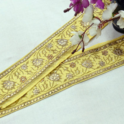 Indian Vintage Saree Border Hand Embroidered Gota Patti 1yd Craft Trim Lace Sewing Sari Ribbon Pure silk  Zardozi/Dabka