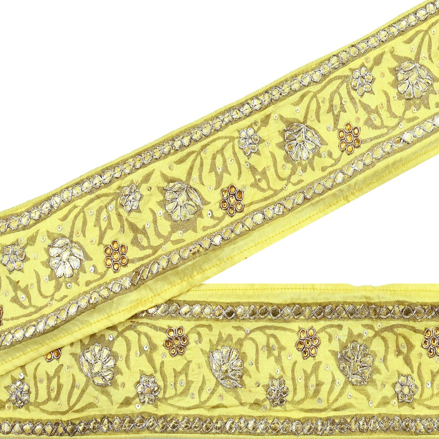 Indian Vintage Saree Border Hand Embroidered Gota Patti 1yd Craft Trim Lace Sewing Sari Ribbon Pure silk  Zardozi/Dabka
