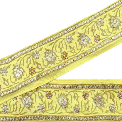 Indian Vintage Saree Border Hand Embroidered Gota Patti 1yd Craft Trim Lace Sewing Sari Ribbon Pure silk  Zardozi/Dabka