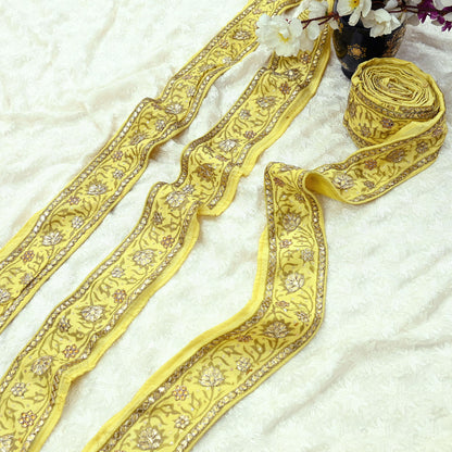 Indian Vintage Saree Border Hand Embroidered Gota Patti 1yd Craft Trim Lace Sewing Sari Ribbon Pure silk  Zardozi/Dabka