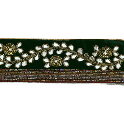 Indian Vintage Green Sari Border Hand Embroidered Craft Trim 1yd Lace Sewing Sari Ribbon Velvet
