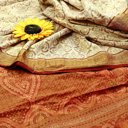 Indian Vintage Saree Maroon & Ivory Pure Silk Hand Woven Double Ikat Patola Sari Craft Fabric 5Yard Zari Ethnic Premium Saree