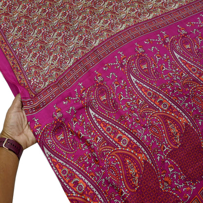 Indian Vintage Purple & Ivory Moss Crepe Saree Printed Floral Sari Fabric 6 Yards Soft Craft Fabric Sewing, Dressmaking, Quilting,Upcycling