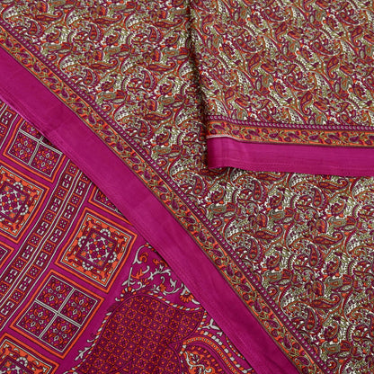 Indian Vintage Purple & Ivory Moss Crepe Saree Printed Floral Sari Fabric 6 Yards Soft Craft Fabric Sewing, Dressmaking, Quilting,Upcycling