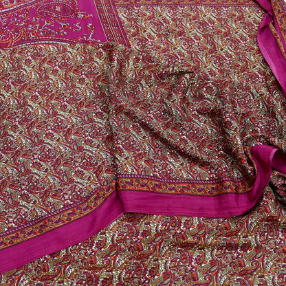 Indian Vintage Purple & Ivory Moss Crepe Saree Printed Floral Sari Fabric 6 Yards Soft Craft Fabric Sewing, Dressmaking, Quilting,Upcycling