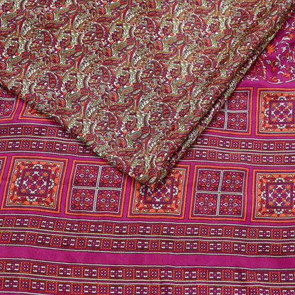 Indian Vintage Purple & Ivory Moss Crepe Saree Printed Floral Sari Fabric 6 Yards Soft Craft Fabric Sewing, Dressmaking, Quilting,Upcycling