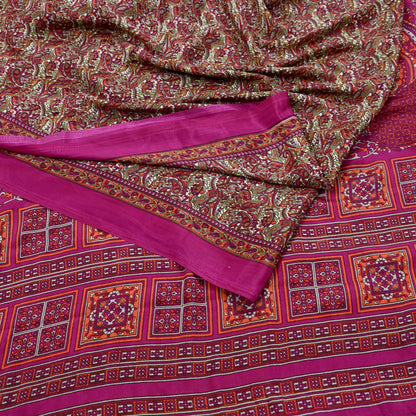 Indian Vintage Purple & Ivory Moss Crepe Saree Printed Floral Sari Fabric 6 Yards Soft Craft Fabric Sewing, Dressmaking, Quilting,Upcycling