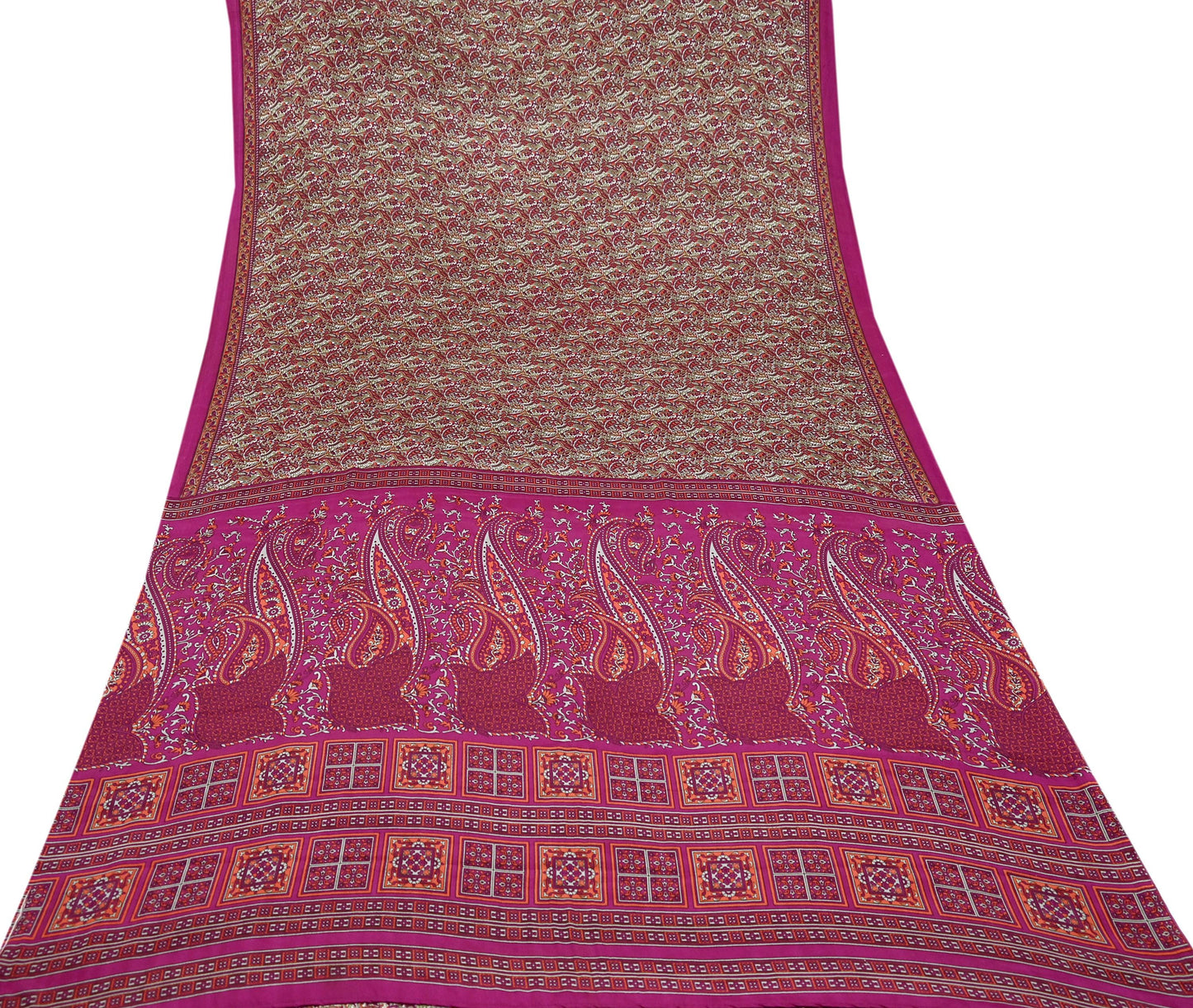 Indian Vintage Purple & Ivory Moss Crepe Saree Printed Floral Sari Fabric 6 Yards Soft Craft Fabric Sewing, Dressmaking, Quilting,Upcycling