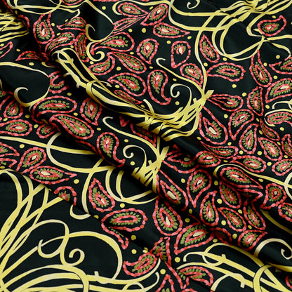 Indian Vintage Saree Black Satin Printed Sari 6yd Sewing Floral Soft Craft Fabric Dressmaking For Crafting Quilting Upcycle