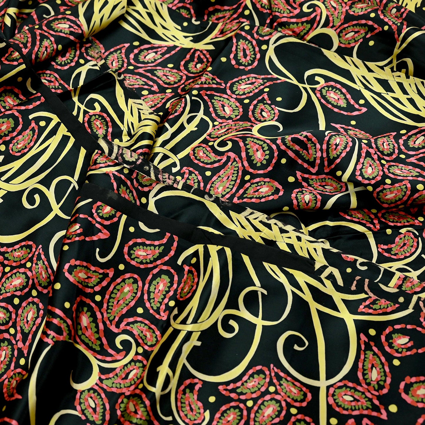Indian Vintage Saree Black Satin Printed Sari 6yd Sewing Floral Soft Craft Fabric Dressmaking For Crafting Quilting Upcycle
