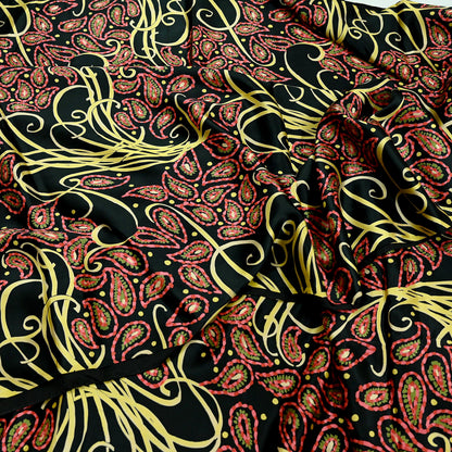 Indian Vintage Saree Black Satin Printed Sari 6yd Sewing Floral Soft Craft Fabric Dressmaking For Crafting Quilting Upcycle
