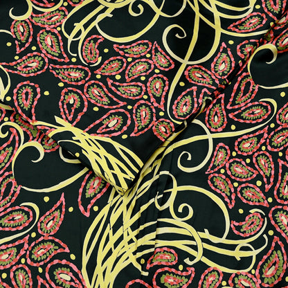 Indian Vintage Saree Black Satin Printed Sari 6yd Sewing Floral Soft Craft Fabric Dressmaking For Crafting Quilting Upcycle