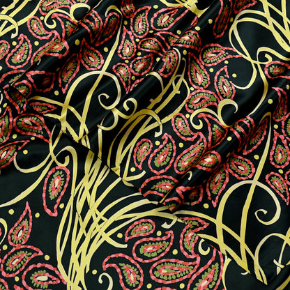 Indian Vintage Saree Black Satin Printed Sari 6yd Sewing Floral Soft Craft Fabric Dressmaking For Crafting Quilting Upcycle