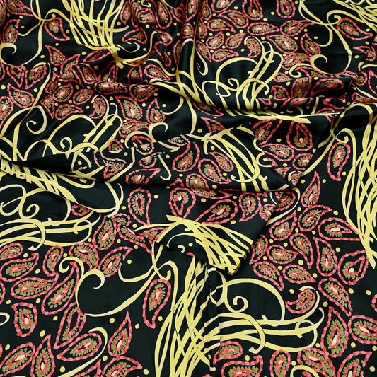 Indian Vintage Saree Black Satin Printed Sari 6yd Sewing Floral Soft Craft Fabric Dressmaking For Crafting Quilting Upcycle
