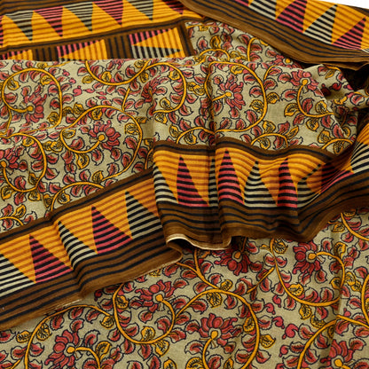 Indian Vintage Green Saree Printed Pure Cotton Sari Craft Fabric Soft 5Yd Sewing Sarong Wrap Boho Floral Dress making Crafting Quilting