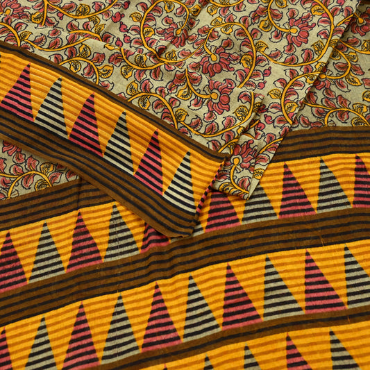 Indian Vintage Green Saree Printed Pure Cotton Sari Craft Fabric Soft 5Yd Sewing Sarong Wrap Boho Floral Dress making Crafting Quilting