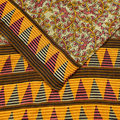 Indian Vintage Green Saree Printed Pure Cotton Sari Craft Fabric Soft 5Yd Sewing Sarong Wrap Boho Floral Dress making Crafting Quilting