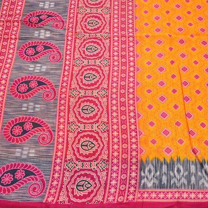Indian Vintage Sari Pink & Saffron Printed 100% Pure Cotton Sarees Craft Fabric 5Yd Soft Sewing Sarong Wrap Floral Boho Quilting Crafting