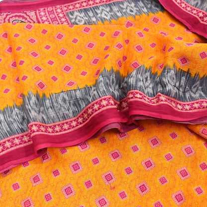 Indian Vintage Sari Pink & Saffron Printed 100% Pure Cotton Sarees Craft Fabric 5Yd Soft Sewing Sarong Wrap Floral Boho Quilting Crafting