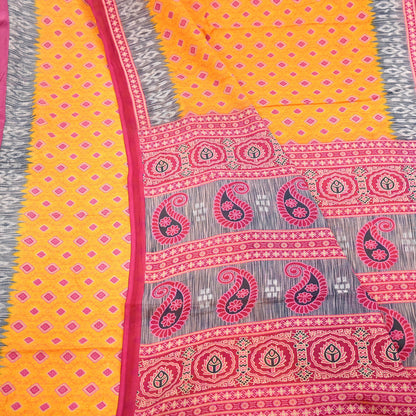 Indian Vintage Sari Pink & Saffron Printed 100% Pure Cotton Sarees Craft Fabric 5Yd Soft Sewing Sarong Wrap Floral Boho Quilting Crafting