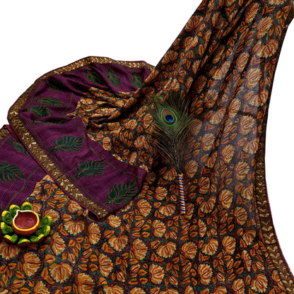 Indian Vintage Sari Green Hand Embroidered Printed Pure Georgette Silk Sari Saree Fabric 6Yd Zari Dressmaking Crafting Upcycle