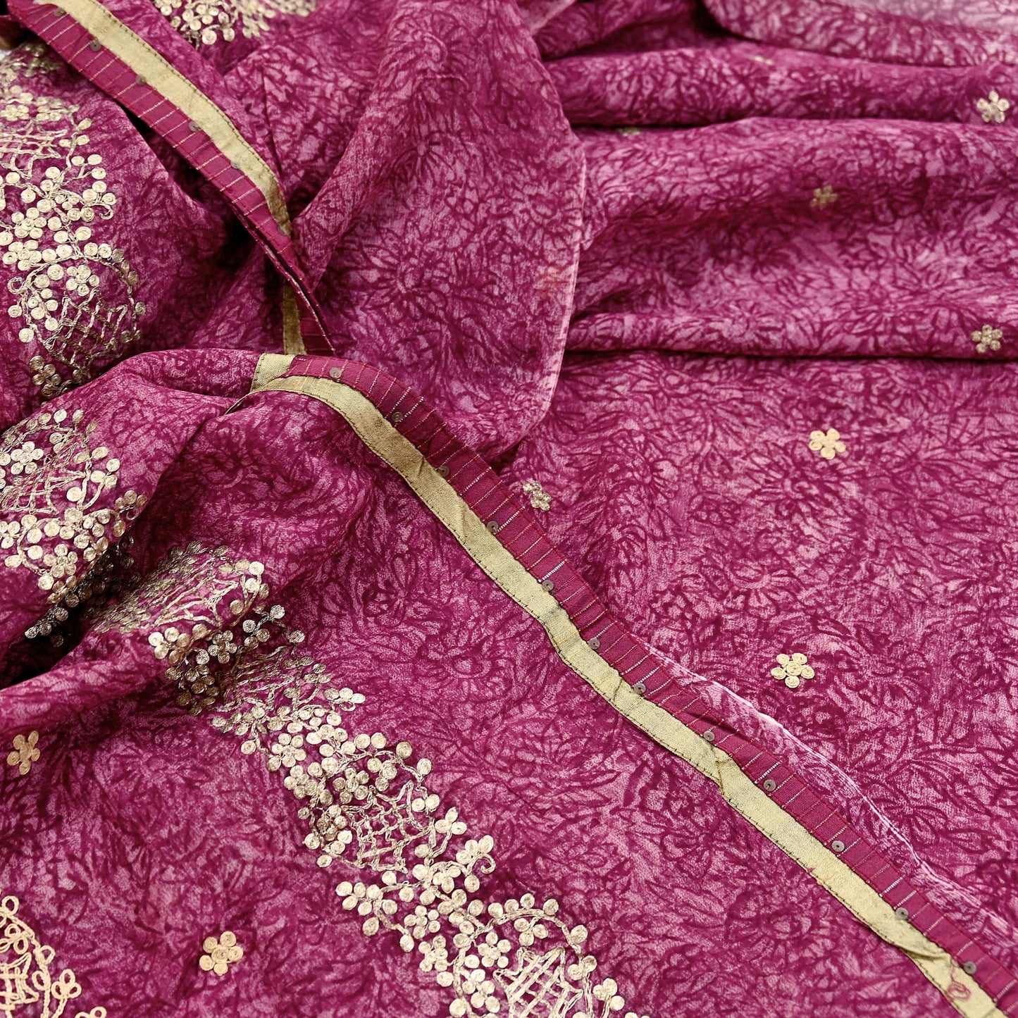 Indian Vintage Sari Hand Embroidered Pure Georgette Silk Sarees Craft Fabric 6Yd Sequins Wedding Sarees Quilting Crafting Upcycle