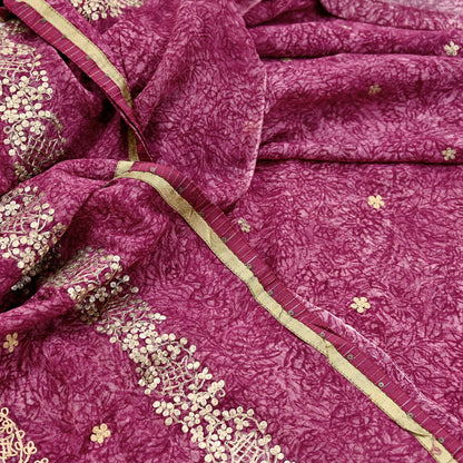 Indian Vintage Sari Hand Embroidered Pure Georgette Silk Sarees Craft Fabric 6Yd Sequins Wedding Sarees Quilting Crafting Upcycle