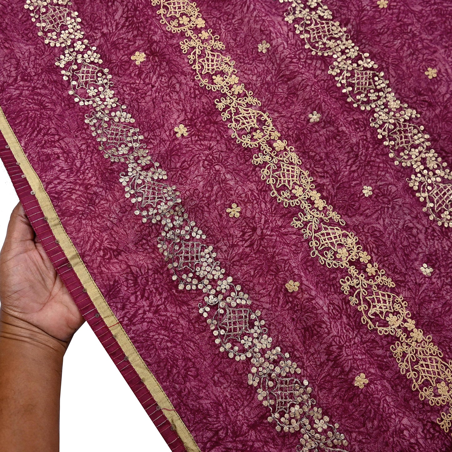 Indian Vintage Sari Hand Embroidered Pure Georgette Silk Sarees Craft Fabric 6Yd Sequins Wedding Sarees Quilting Crafting Upcycle