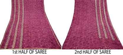 Indian Vintage Sari Hand Embroidered Pure Georgette Silk Sarees Craft Fabric 6Yd Sequins Wedding Sarees Quilting Crafting Upcycle