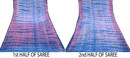 Indian Vintage Pink & Blue Saree Pure Crepe Silk Hand Embroidered Tie-Dye Sari Fabric 5yard Sewing Craft Fabric Ethnic Sequins Dressmaking