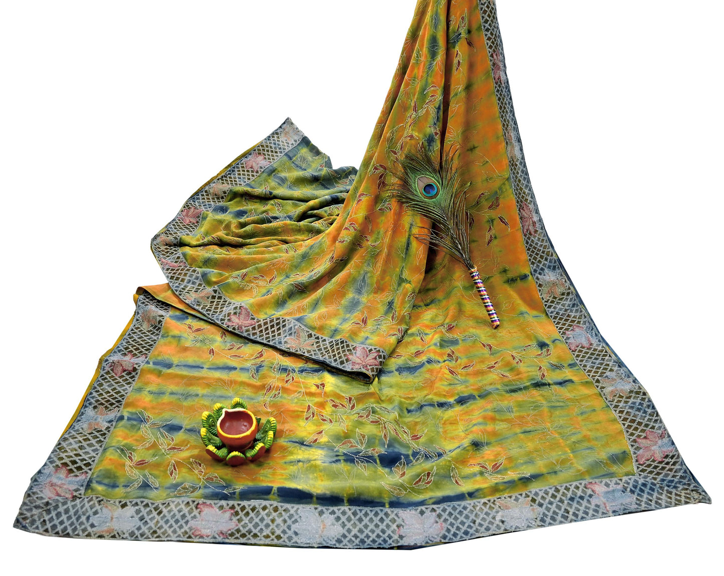 Indian Vintage Sari Multi Pure Crepe Silk Hand Embroidered Sarees 6yd Sewing Floral Craft Zari Dress making Crafting Quilting
