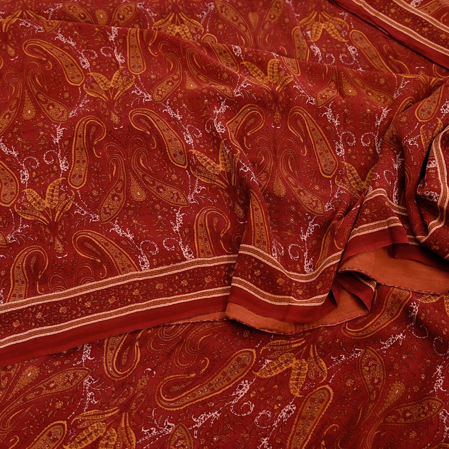 Women Vintage Sari Maroon Pure Georgette Silk Printed Saree Craft Fabric Sewing 5Yard Soft Light Dress Making Floral