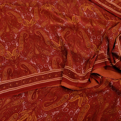 Women Vintage Sari Maroon Pure Georgette Silk Printed Saree Craft Fabric Sewing 5Yard Soft Light Dress Making Floral