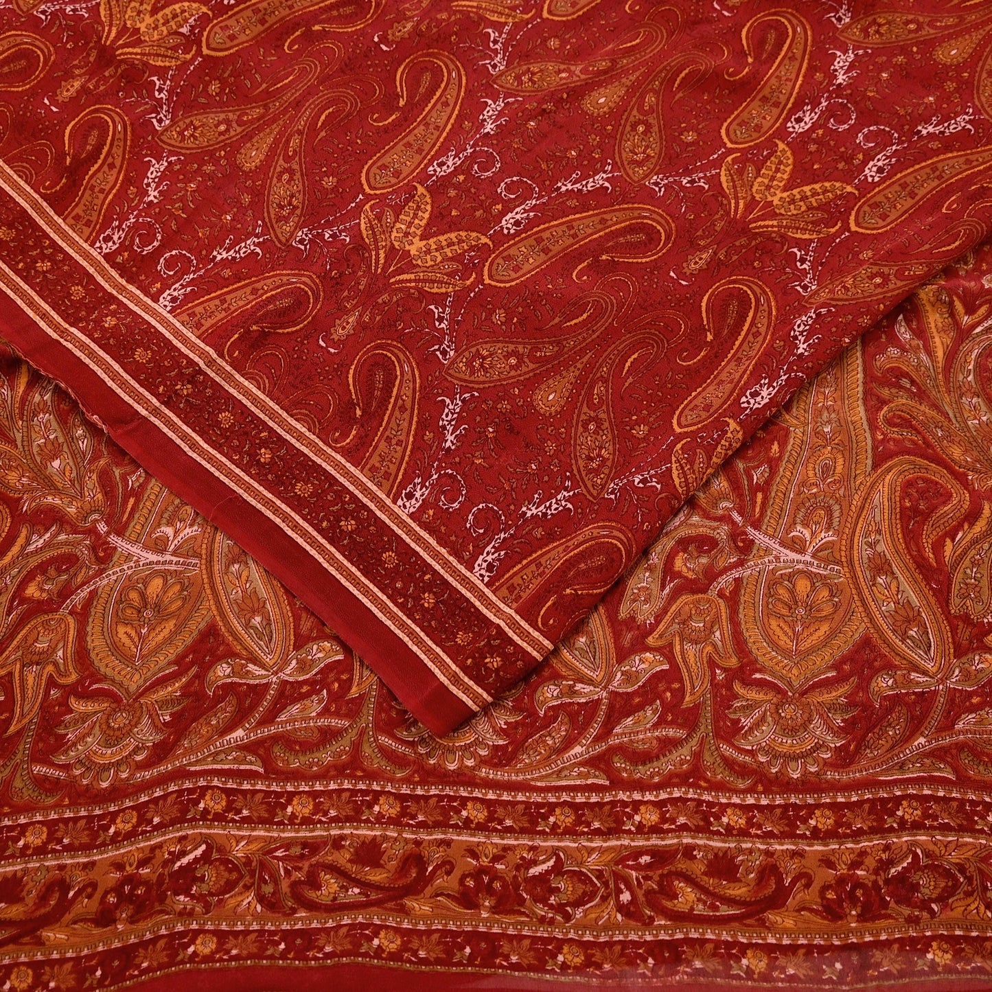 Women Vintage Sari Maroon Pure Georgette Silk Printed Saree Craft Fabric Sewing 5Yard Soft Light Dress Making Floral