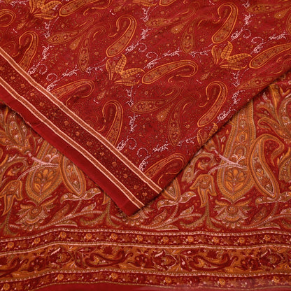 Women Vintage Sari Maroon Pure Georgette Silk Printed Saree Craft Fabric Sewing 5Yard Soft Light Dress Making Floral