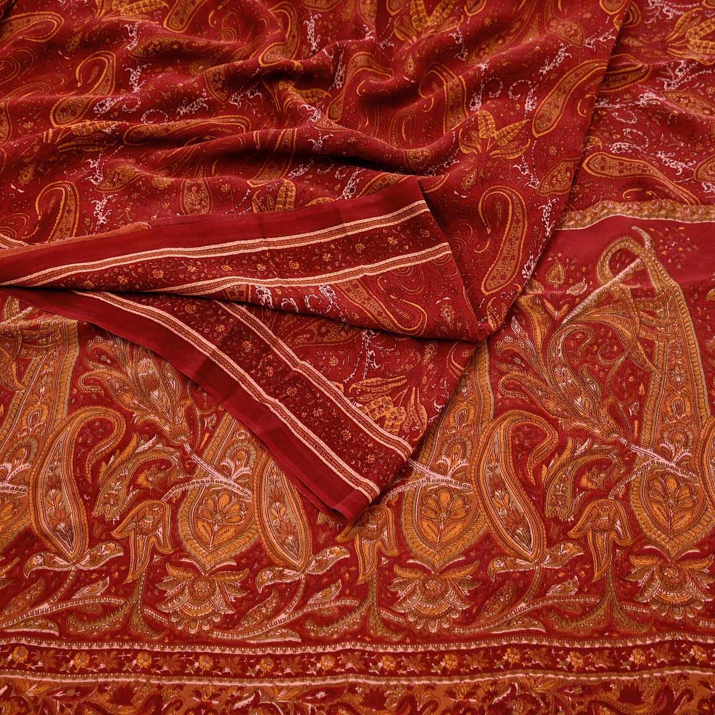 Women Vintage Sari Maroon Pure Georgette Silk Printed Saree Craft Fabric Sewing 5Yard Soft Light Dress Making Floral