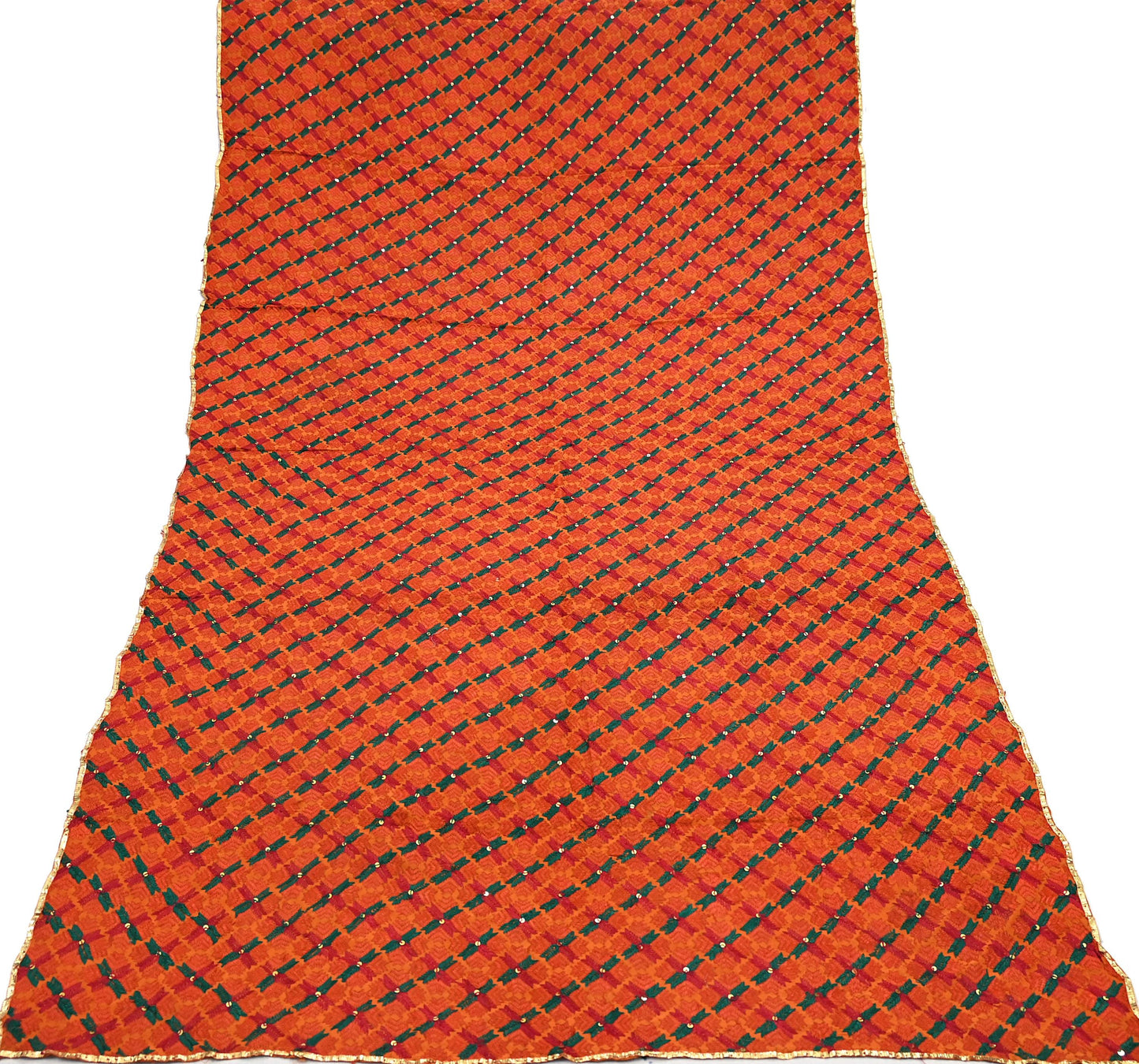 Indian Vintage Orange Heavy Wedding Dupatta Long Stole Pure Crepe silk Hand Embroidered Bagh Phulkari Stole Scarves