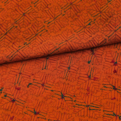 Indian Vintage Orange Heavy Wedding Dupatta Long Stole Pure Crepe silk Hand Embroidered Bagh Phulkari Stole Scarves